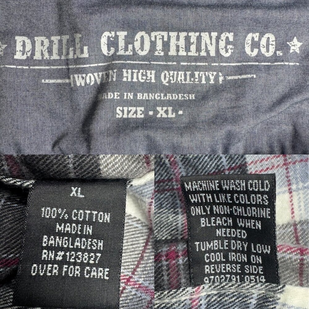 Drill Clothing Co. Mens Plaid Button-Up Shirt Size XL Long Sleeve 100% Cotton - Picture 5 of 9